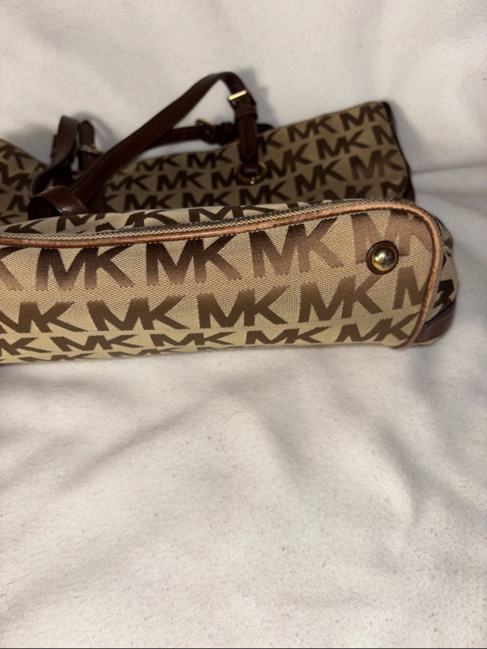 Michael Kors Brown and Tan MK Logo Tote - Picture 9 of 12